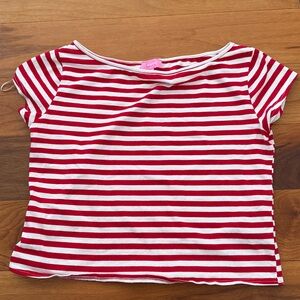 Edikted Red and White Striped Off the shoulder Tee